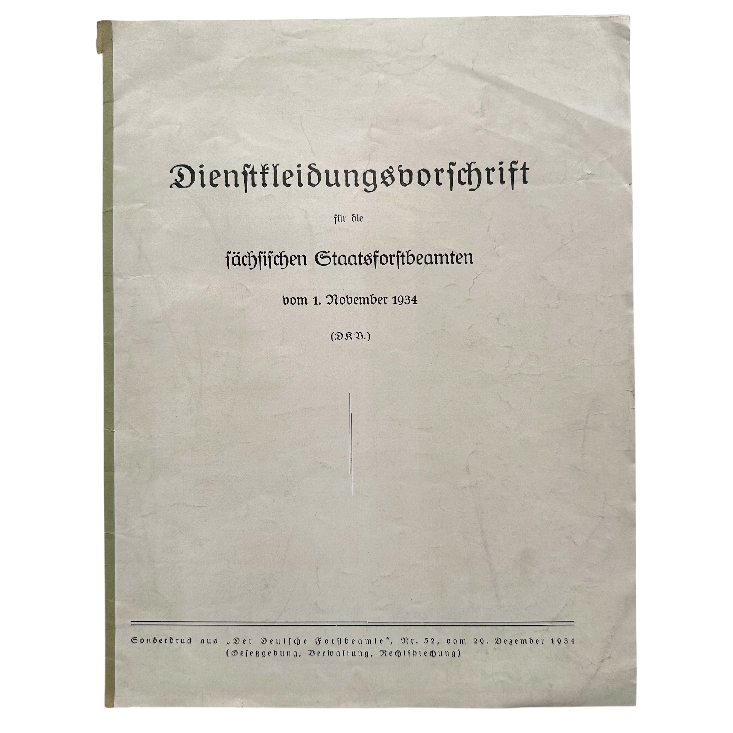 Original 1934 German Saxon State Forestry Service Dienstkleidungsvorschrift uniform regulations Forst rank insignia shoulder boards Third Reich.