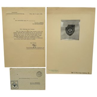 Original 1938 German Kriegsmarine 3rd Marine NCO Training Department Plön documents with unit coat of arms design by architect Fischer