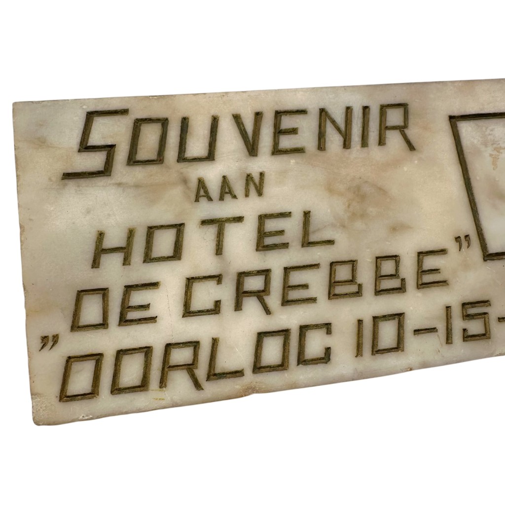 Original 1940 Dutch 'Hotel De Grebbe' Grebbeberg Marble Plaque – Battle of the Grebbeberg WWII