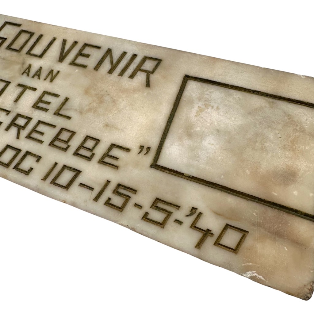 Original 1940 Dutch 'Hotel De Grebbe' Grebbeberg Marble Plaque – Battle of the Grebbeberg WWII