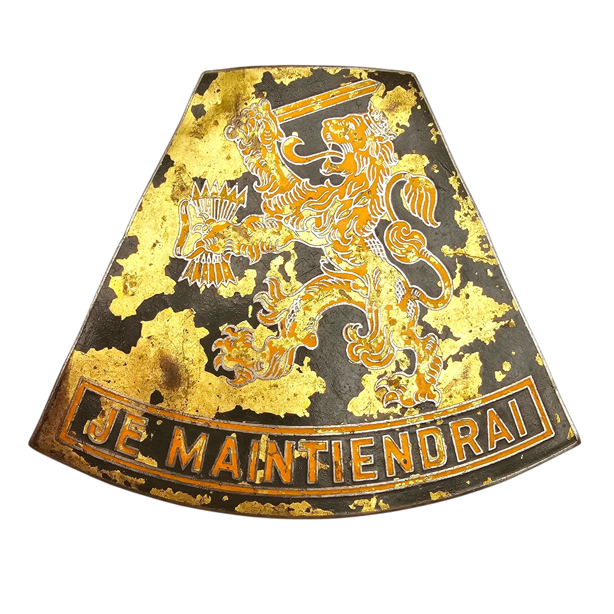 Origineel Nederlands KNIL mouwschild 'Je Maintiendrai' met Nederlandse leeuw uit Nederlands-Indië circa 1945-1949, militair uniform embleem.