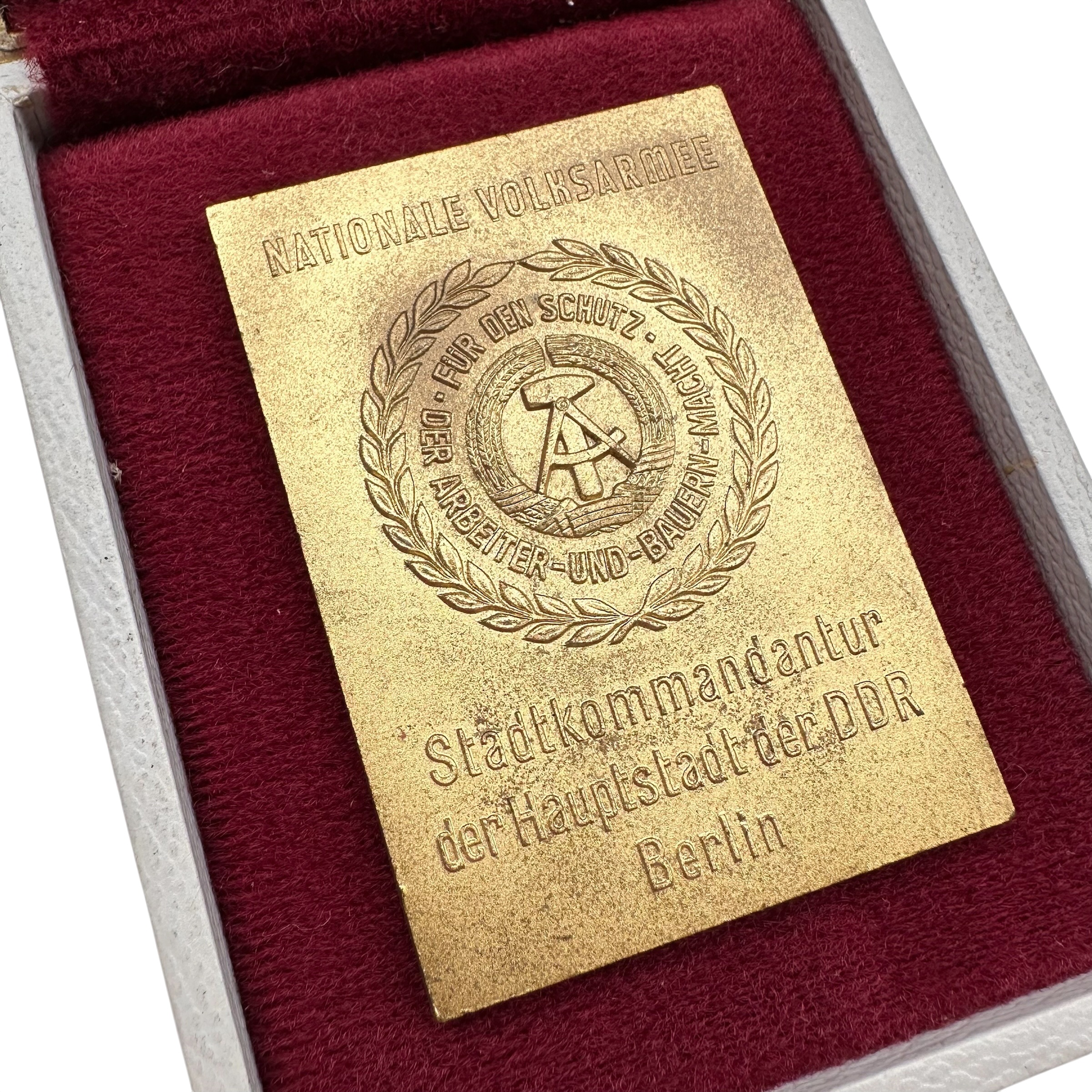 Original Cold War DDR NVA Berlin Stadtkommandantur Plaque in Presentation Case