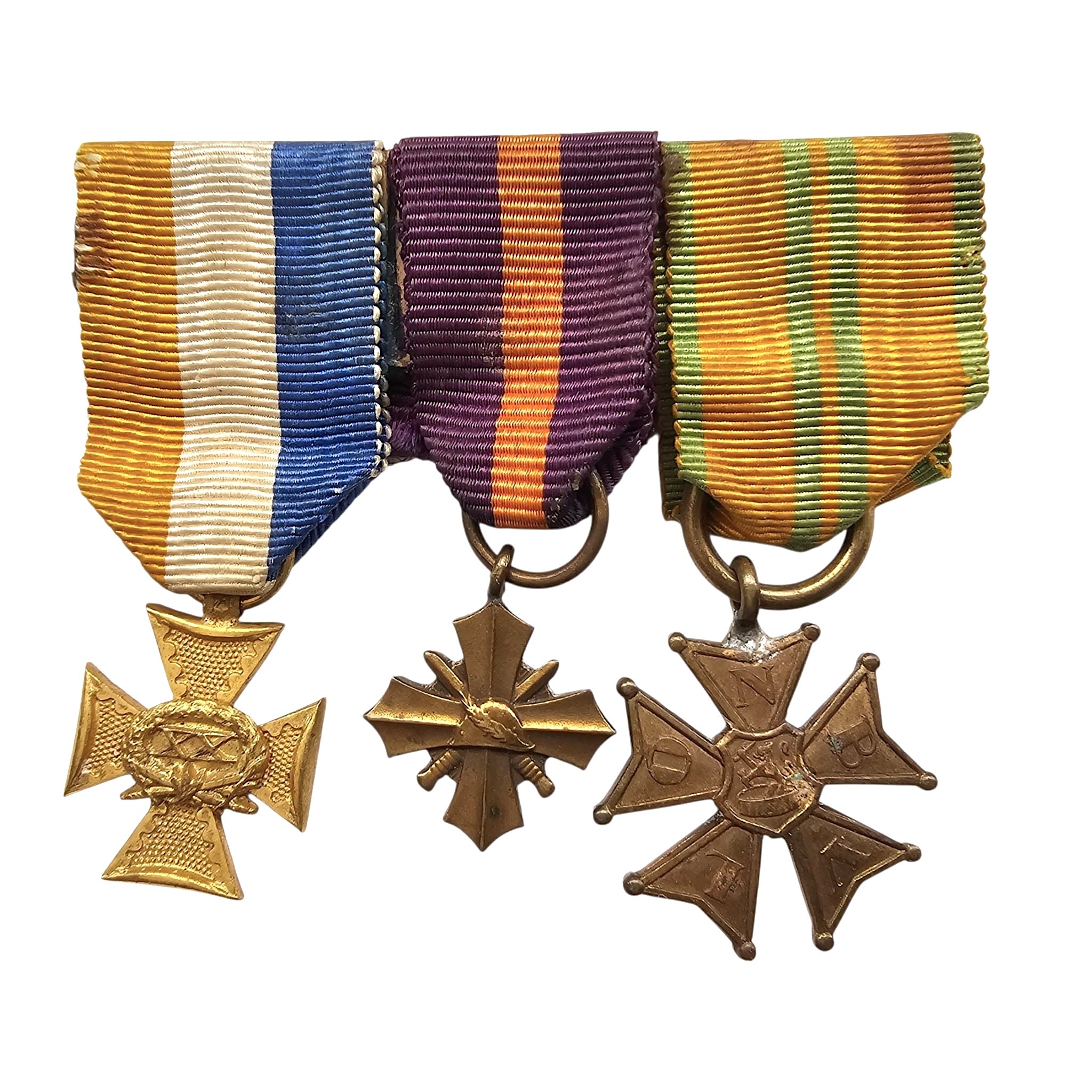 Originele Nederlandse miniatuur medaillebar Mobilisatiekruis 1940 20 jaar trouwe dienst officier en wandelmedaille militaire onderscheidingen.