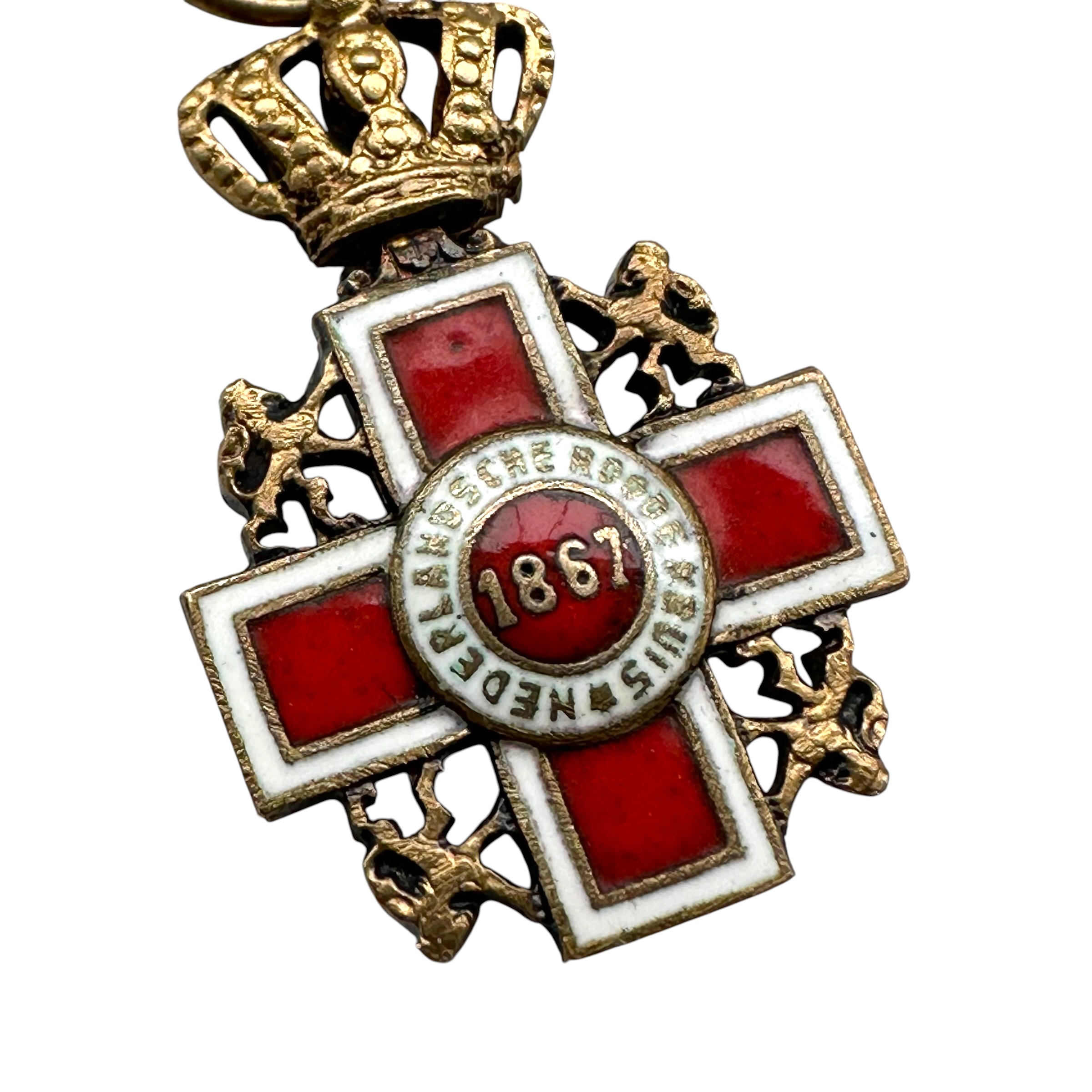 Original Dutch Red Cross Cross of Merit Miniature Medal 'Pro Merito' – 1867 – Nederlandsche Roode Kruis