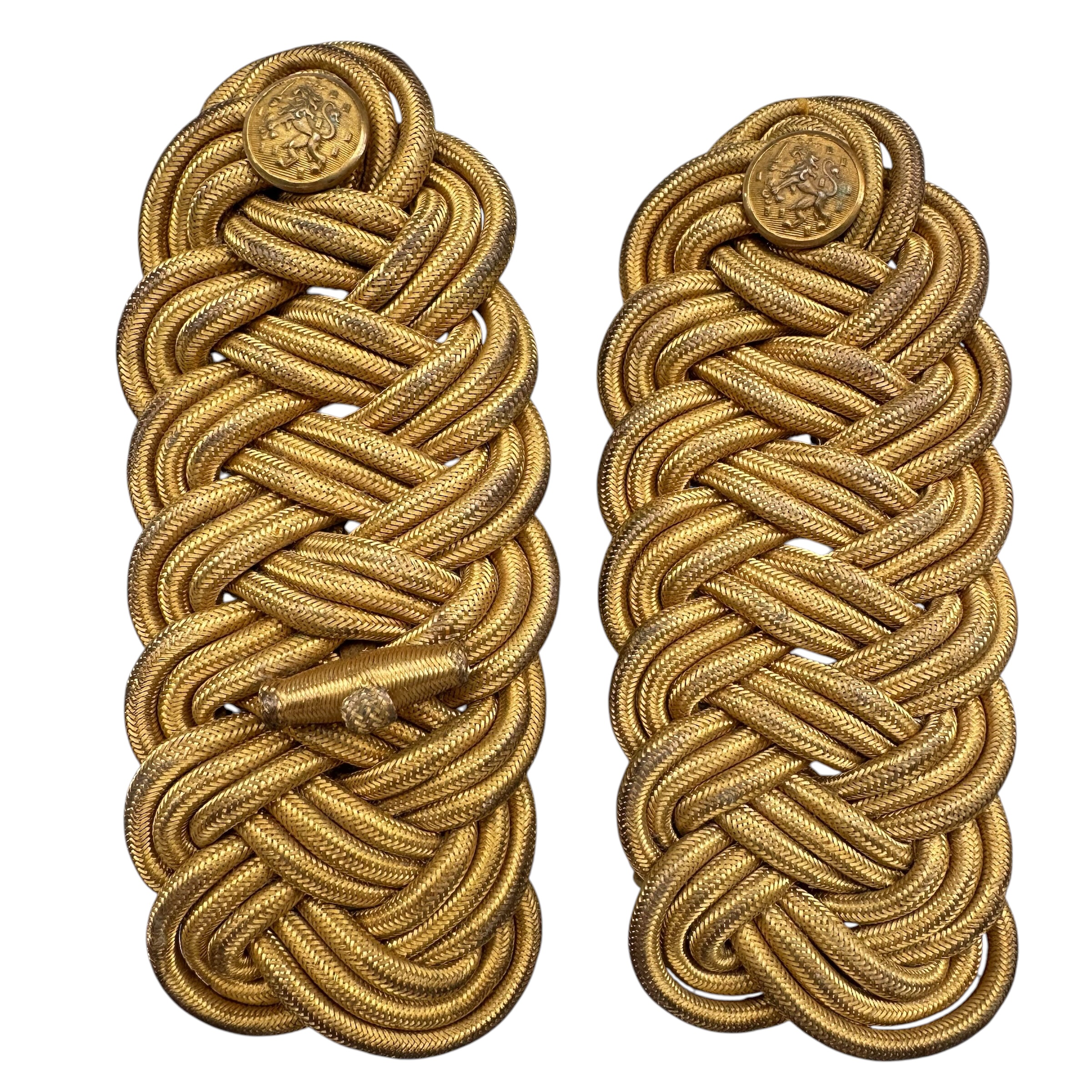Originele Pre 1940 Nederlandse leger infanterie officiersschouderstukken van gevlochten goudkoord voor ceremonieel tenue, complete set.