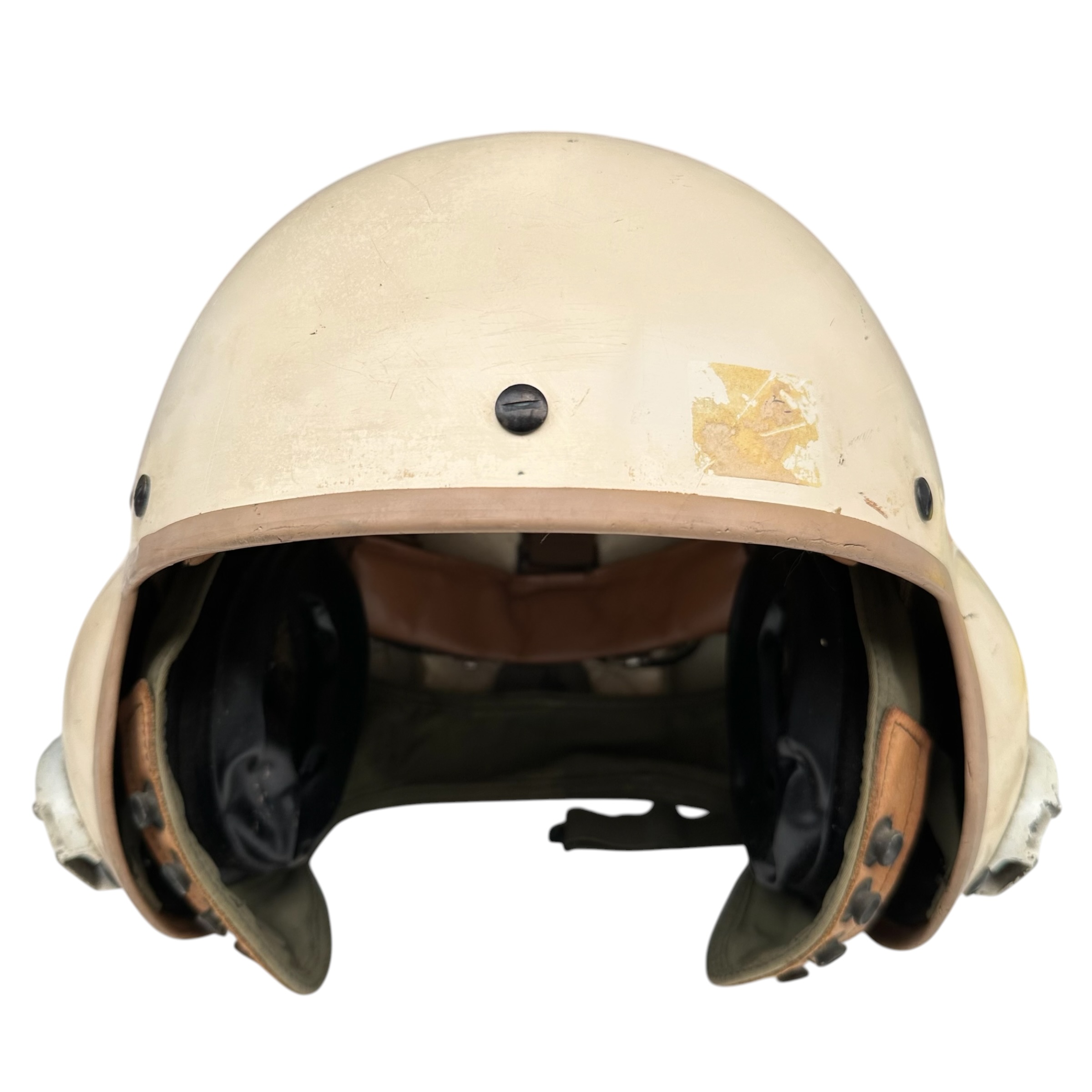 Original U.S. Cold War Gentex HGU-39/P military flight helmet with communication earphones, suspension liner and original military markings.