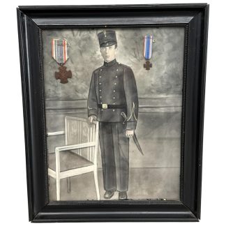 Origineel WW1 Nederlands Mobilisatiekruis met miniatuur en portret Nederlandse militair in oude lijst Eerste Wereldoorlog militaria 1914-1918.