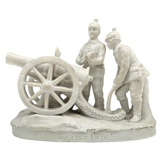 Original WWI German Army artillery porcelain figurine 'Granaten!' with two German soldiers and field gun First World War.