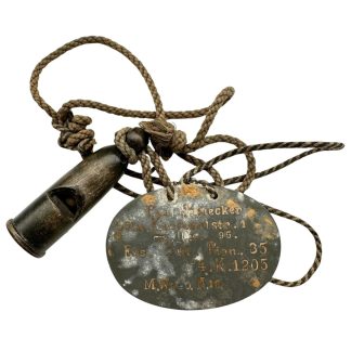Original WWI German Army Erkennungsmarke Paul Honnecker Cöln with military whistle, cords and Pionier Ersatz Bataillon 35 marking