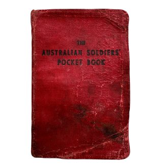 Original WWII Australian Soldiers' Pocket Book 1940 named to 2nd AIF serviceman with military ranks insignia flags and handwritten personal details.