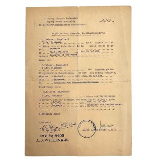 Original WWII British RAF Haderslev Military Airport Denmark German Wehrmacht Personnel Transport Document 1945.