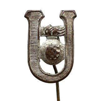 Original WWII Croatian Ustaša collaboration stickpin with U insignia and Croatian chequerboard coat of arms from Independent State of Croatia