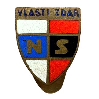 Original WWII Czech Národní Souručenství 'Vlasti Zdar' NS Enamel Membership Badge – Protectorate of Bohemia and Moravia