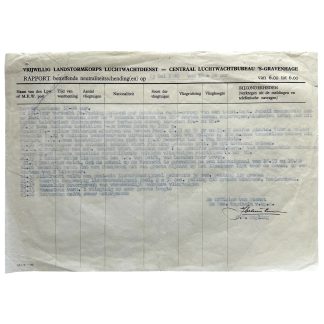 Origineel WWII Nederlands Luchtwachtdienst rapport 13 mei 1940 met Duitse vliegtuigen bij Maassluis, Hoek van Holland, Rotterdam en IJsselmeer.