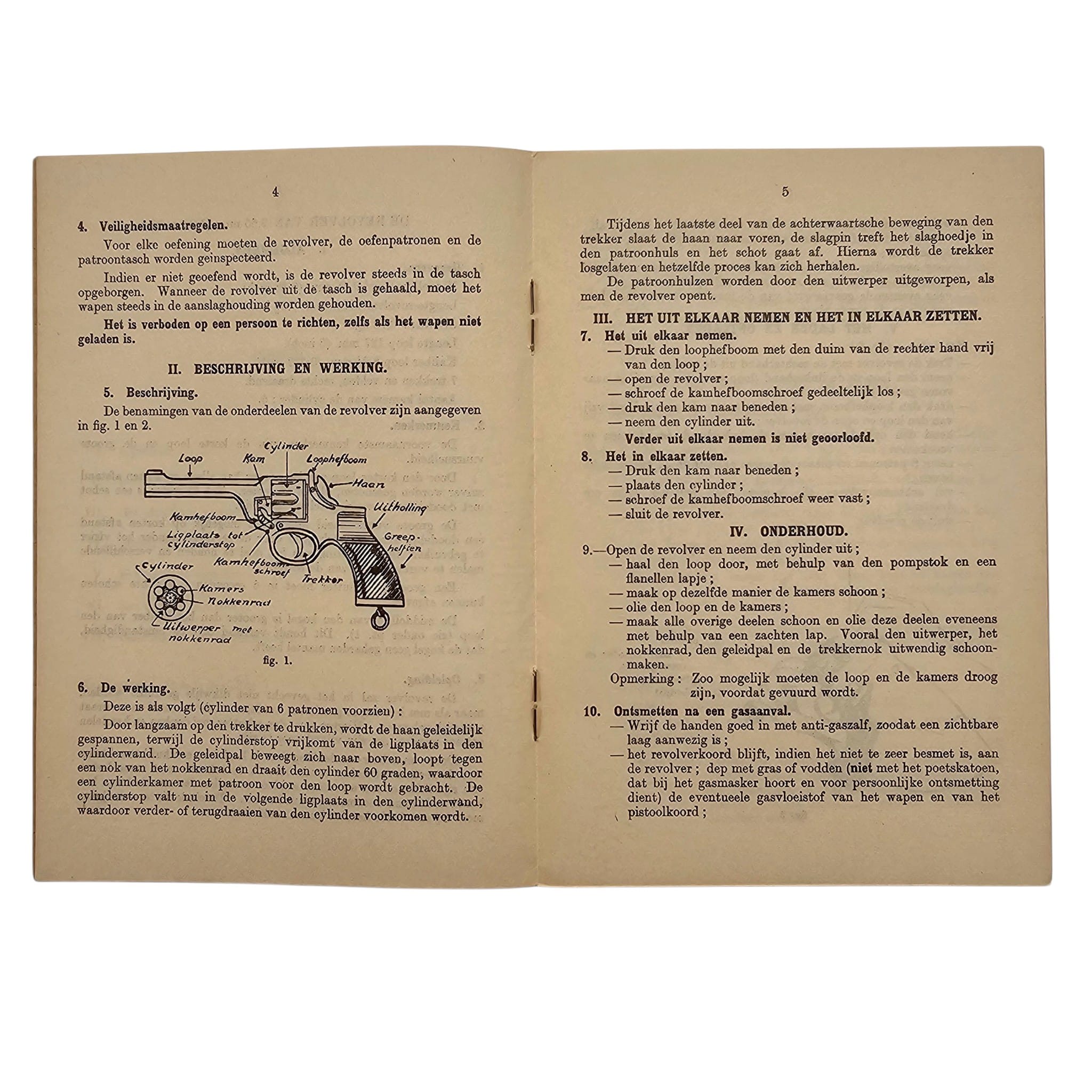 Original WWII Dutch Army 9.65mm Revolver Manual No. 800 – London 1943