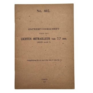 Origineel WWII Nederlands leger Bren model I 7,7 mm voorschrift No. 802 Londen 1943 met technische tekeningen en uitvouwbare doorsnedetekening.