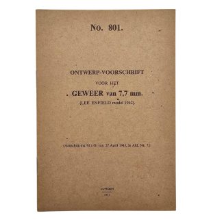 Origineel WWII Nederlands leger Lee-Enfield Model 1942 7,7 mm voorschrift No. 801 Londen 1943 met technische tekeningen voor verzamelaars.