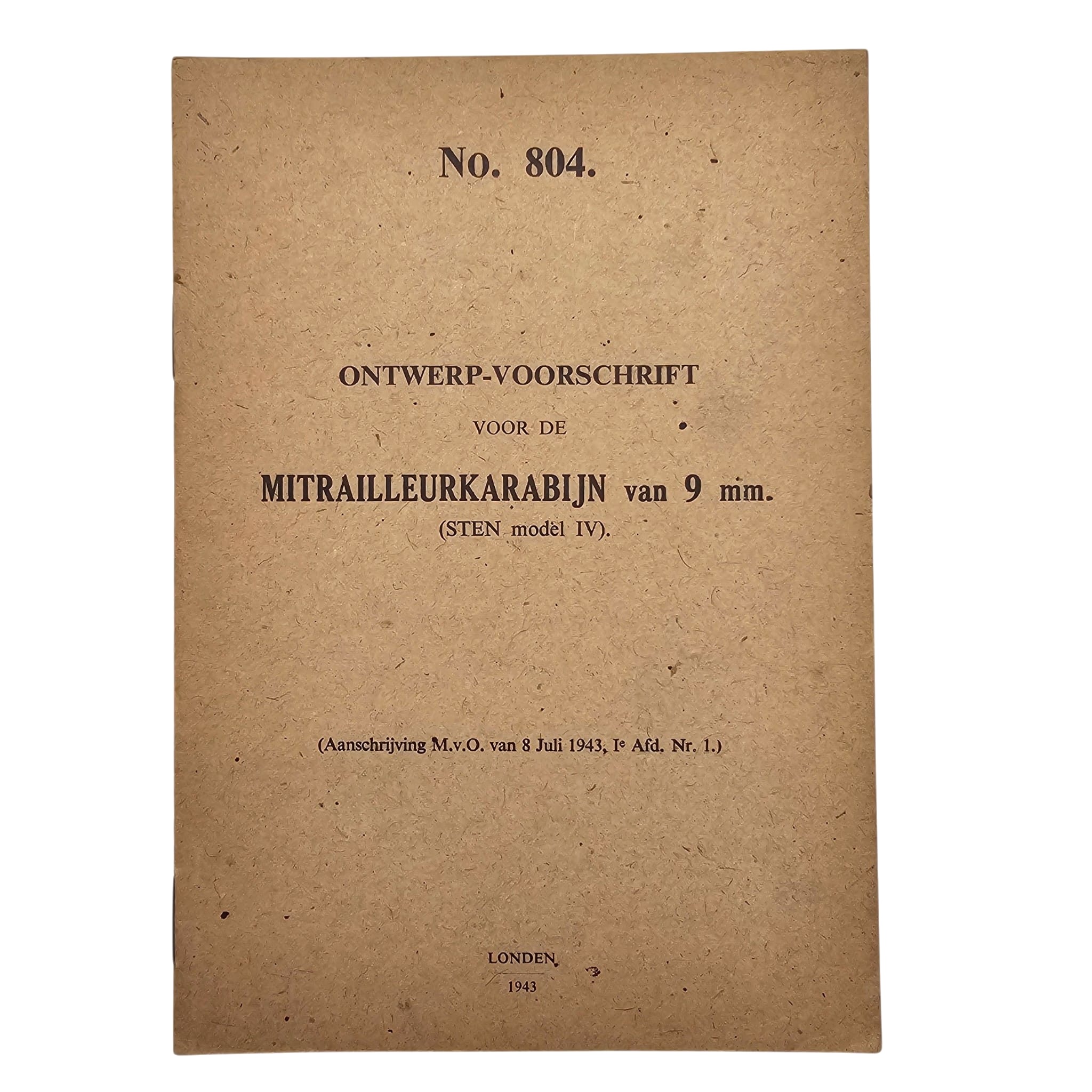 Original WWII Dutch Army STEN Model IV 9mm Manual No. 804 – London 1943