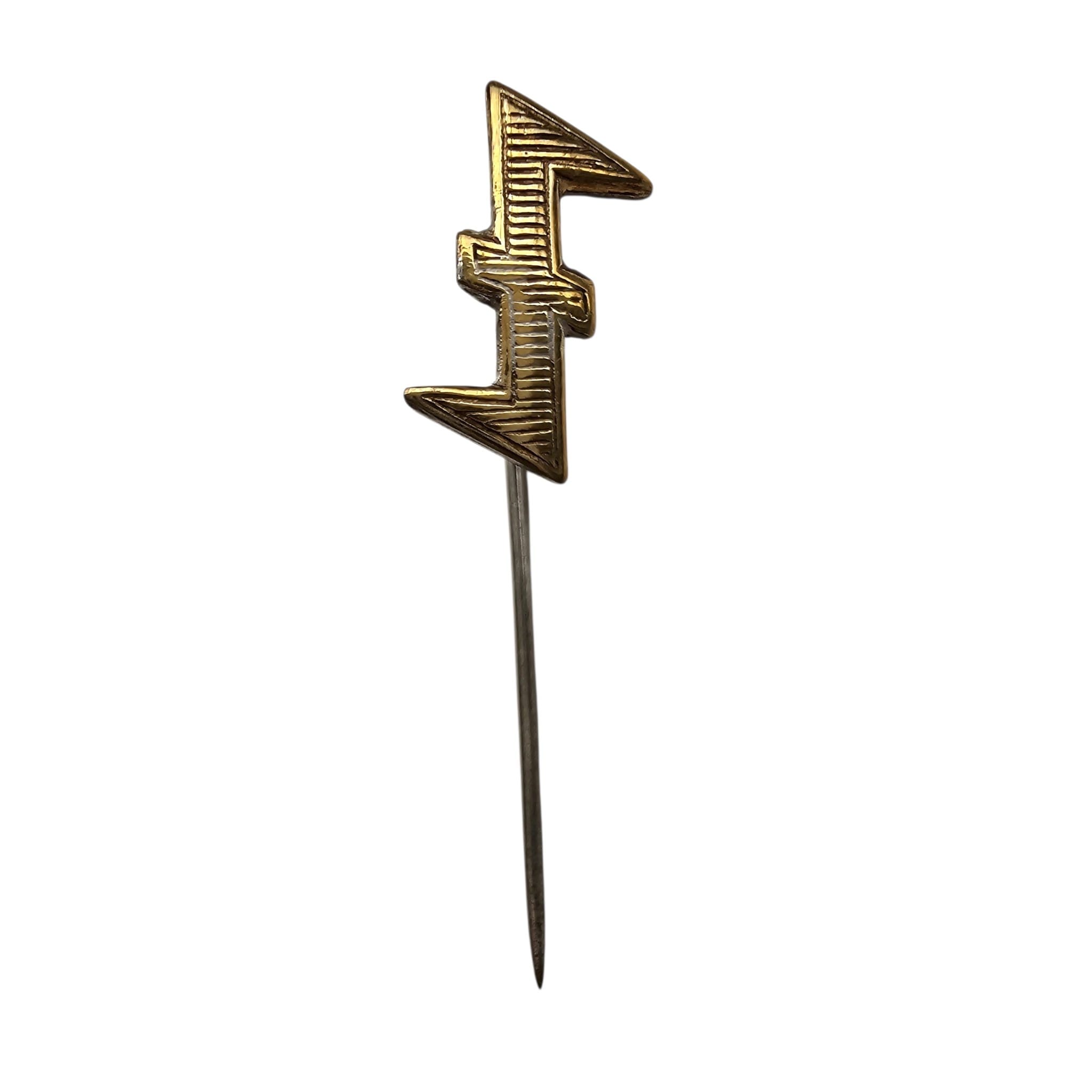 Original WWII Dutch NSB Wolfsangel stickpin gold coloured insignia Nationaal-Socialistische Beweging Netherlands Second World War.