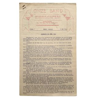 Origineel WWII Nederlands 'Onze Band' nr. 7 van 12 mei 1945, Expeditionnaire Macht Londen, bevrijding Nederland en Duitse capitulatie Wageningen.