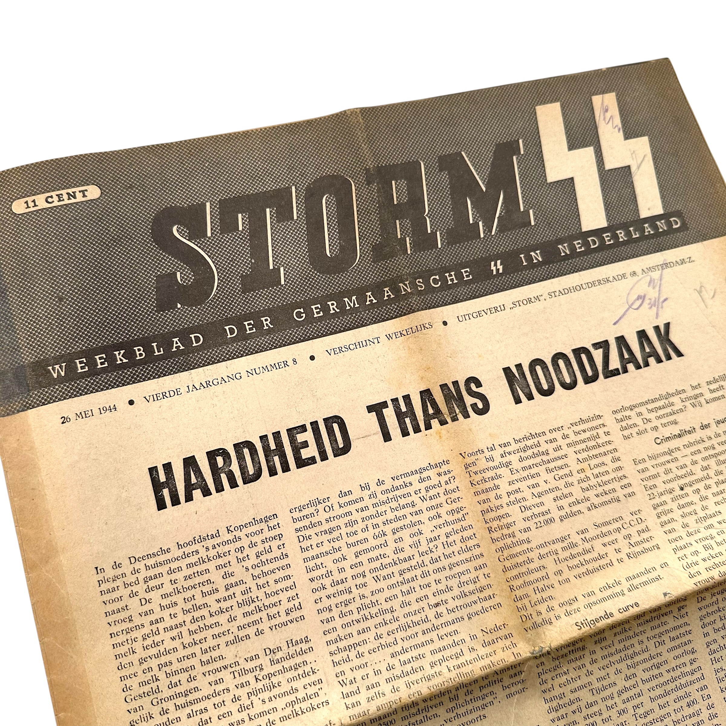 Original WWII Dutch Waffen-SS Storm Newspaper – 26 May 1944 – Germanic SS in the Netherlands – Issue No. 8