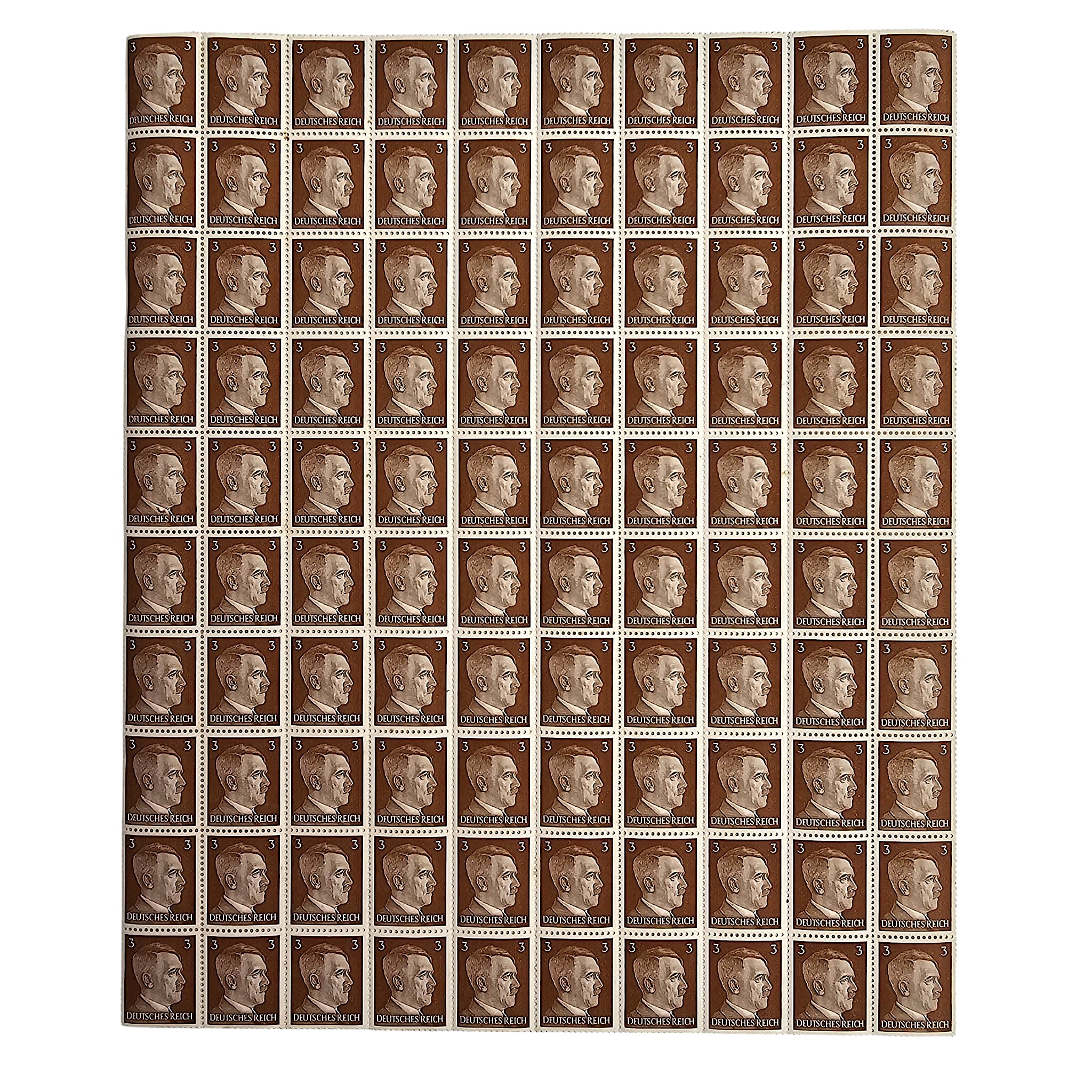 Original WWII German Adolf Hitler 3 Reichspfennig Postage Stamp Full Sheet