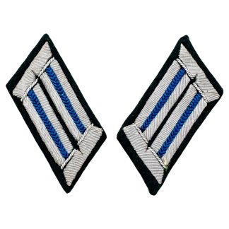Original WWII German Wehrmacht Heer medical officer Arzt collar tabs with silver bullion embroidery and blue medical Waffenfarbe.