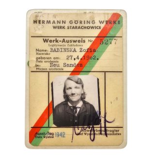 Original WWII German Hermann Göring Werke Starachowice Factory ID Ausweis 1942 – Polish Worker