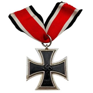 Original WWII German Iron Cross 2nd Class 1939 Eisernes Kreuz with black core, silver-colored frame and original red white black ribbon.
