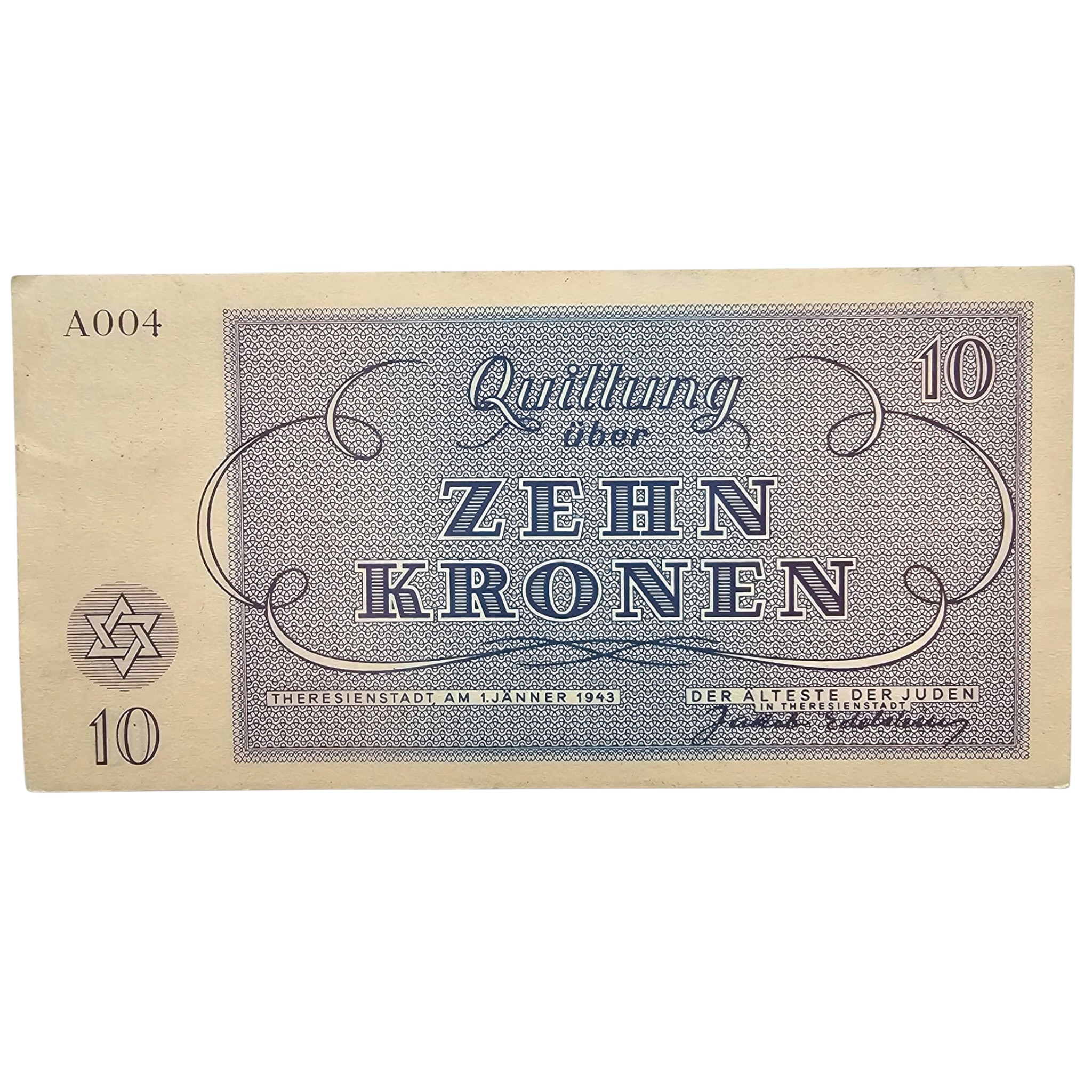Original WWII German Jewish Ghetto/Camp Theresienstadt 10 Kronen banknote