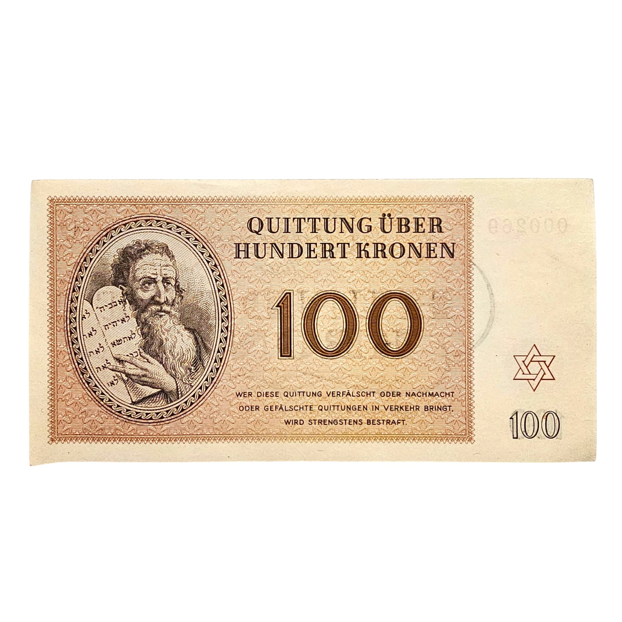 Original WWII German Jewish Ghetto/Camp Theresienstadt 100 Kronen banknote
