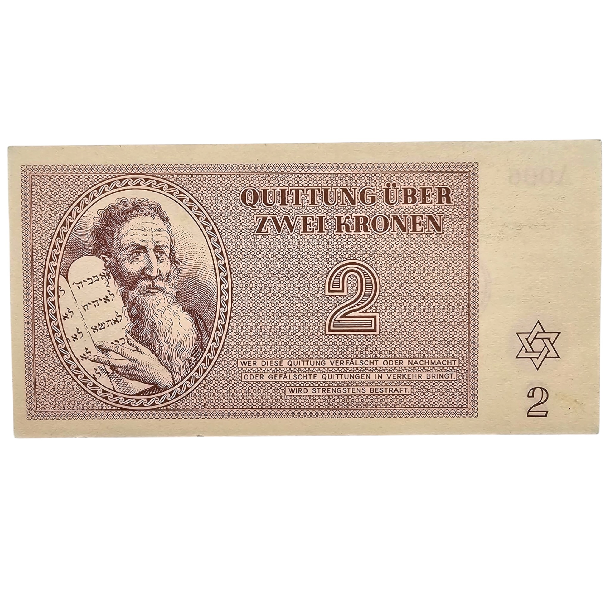 Original WWII German Jewish Ghetto/Camp Theresienstadt 2 Kronen banknote