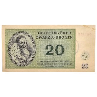 Original WWII German Jewish Ghetto/Camp Theresienstadt 20 Kronen banknote