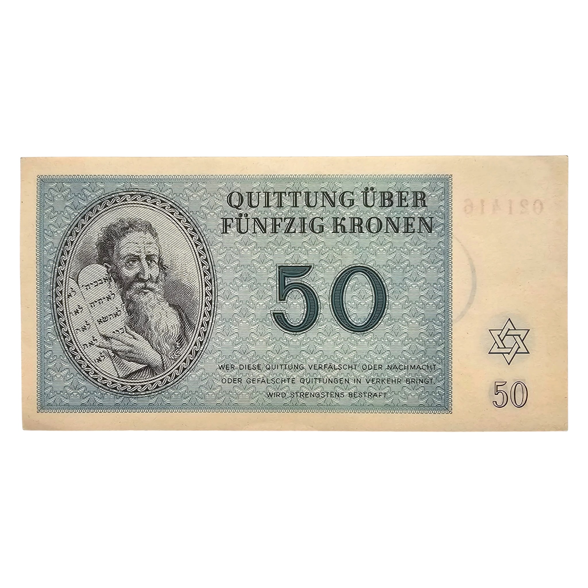 Original WWII German Jewish Ghetto/Camp Theresienstadt 50 Kronen banknote