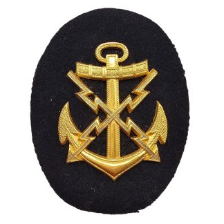 Original WWII German Kriegsmarine Fernschreiber Maat sleeve trade badge for teleprinter and telegraph NCO with anchor and lightning bolts.