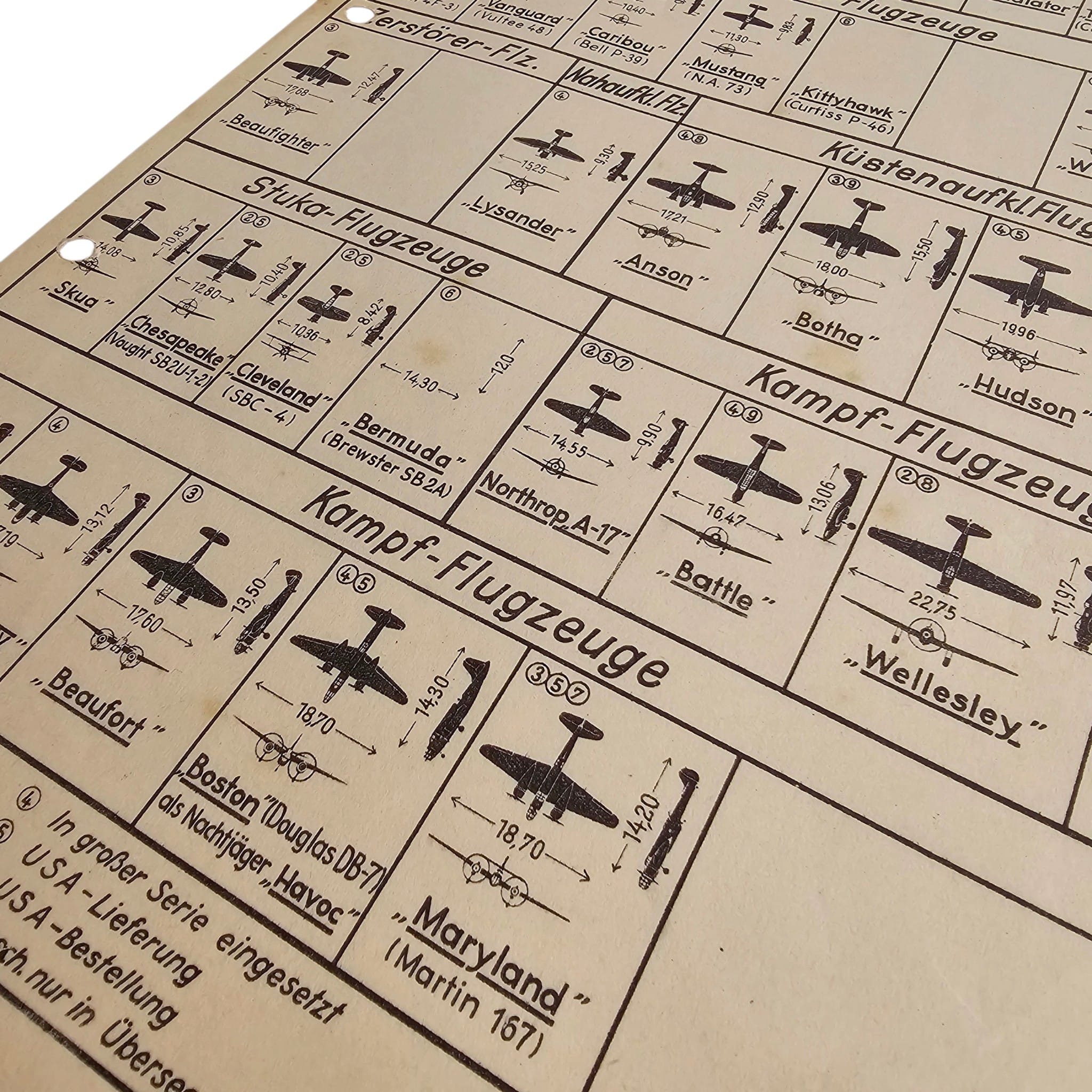 Original WWII German Luftwaffe British Aircraft Recognition Chart 'Flugzeug-Kennung Land-Flugzeuge GB'