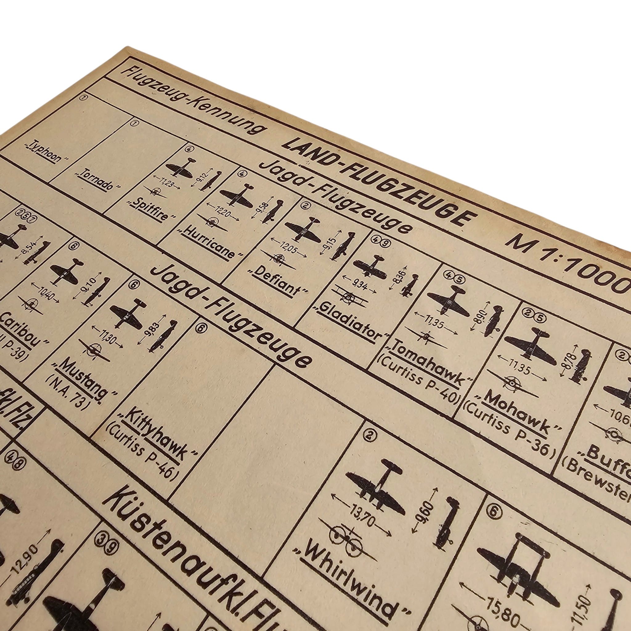 Original WWII German Luftwaffe British Aircraft Recognition Chart 'Flugzeug-Kennung Land-Flugzeuge GB'