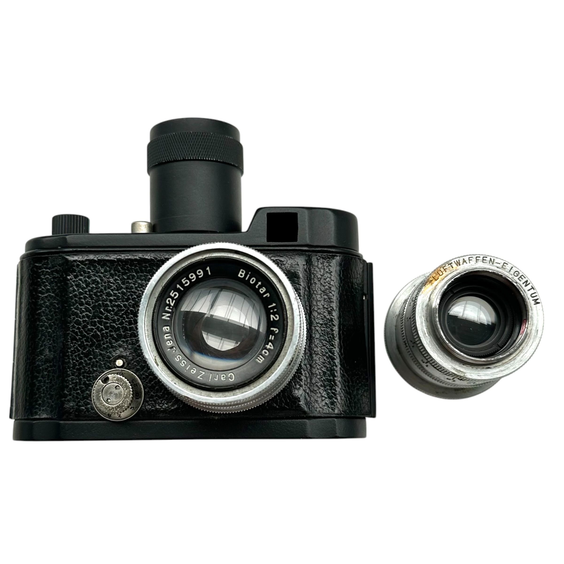 Original WWII German Luftwaffe camera Luftwaffen-Eigentum Carl Zeiss Jena Biotar Schneider-Kreuznach Tele-Xenar lens WWII militaria