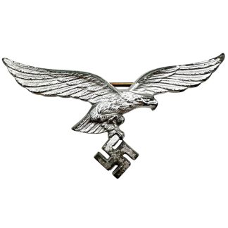 Original WWII German Luftwaffe officer summer uniform breast eagle by Assmann with silver-colored finish, swastika and pin system.