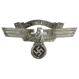 Original WWII German NSKK crash helmet eagle metal front plate Nationalsozialistisches Kraftfahrkorps helmet insignia 1933-1945.