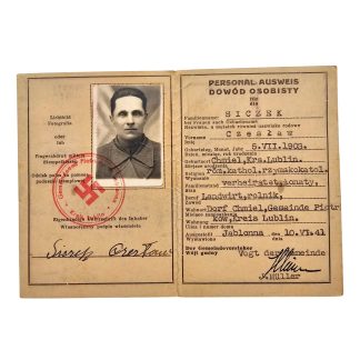 Original WWII German Personal-Ausweis 1941 – Gemeinde Jabłonna Kreis Lublin Occupied Poland