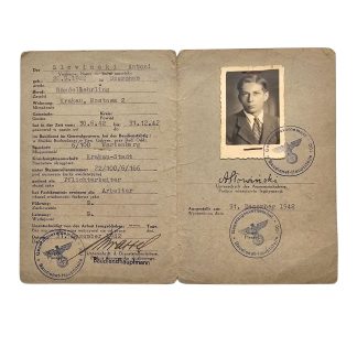 Original WWII German Polish Baudienst Generalgouvernement Ausweis 1942 – Krakau