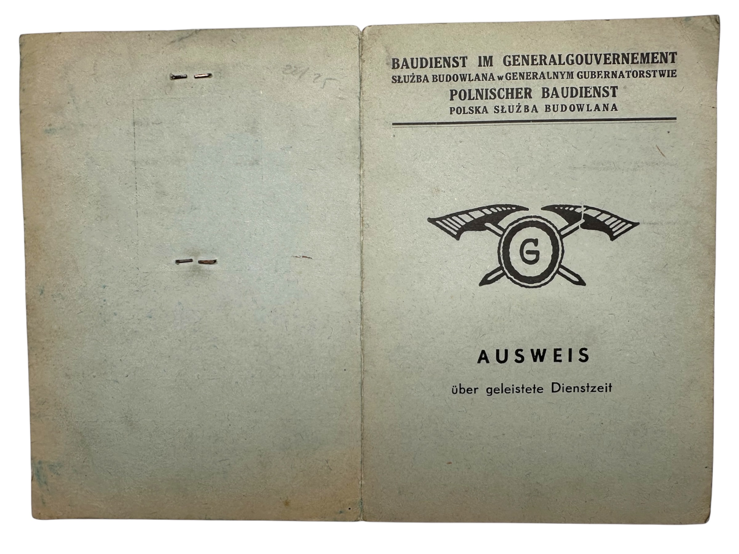 Original WWII German Polnischer Baudienst Generalgouvernement Ausweis Lublin 1942 – Edwin Chwedyk