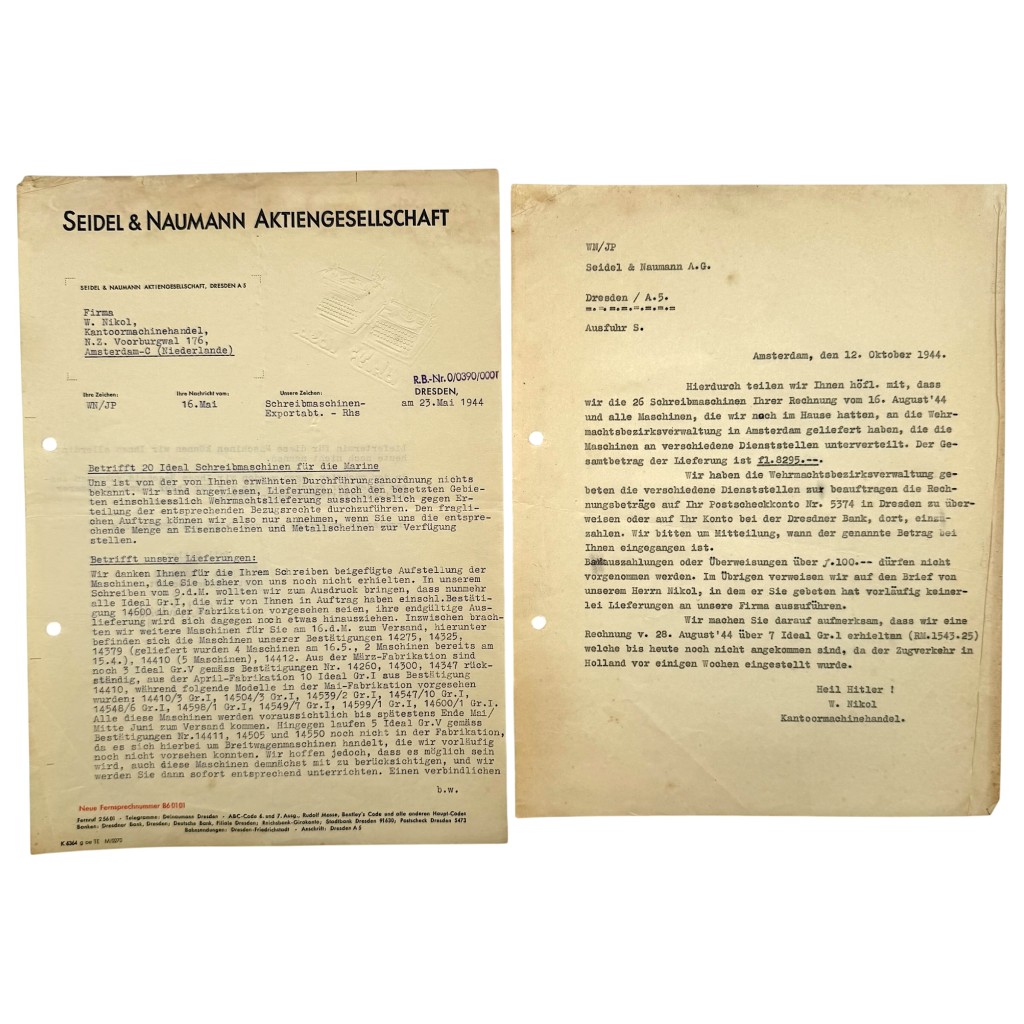 Original WWII German Seidel & Naumann Typewriter Documents Kriegsmarine Wehrmacht Amsterdam 1944
