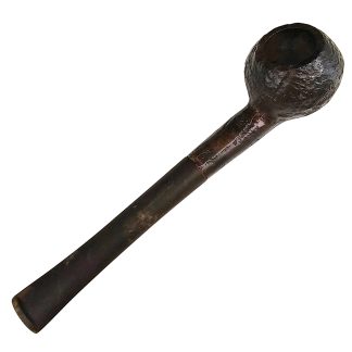 Original WWII German tobacco pipe with long straight stem and dark wooden bowl, historical smoking accessory for collectors of German militaria.