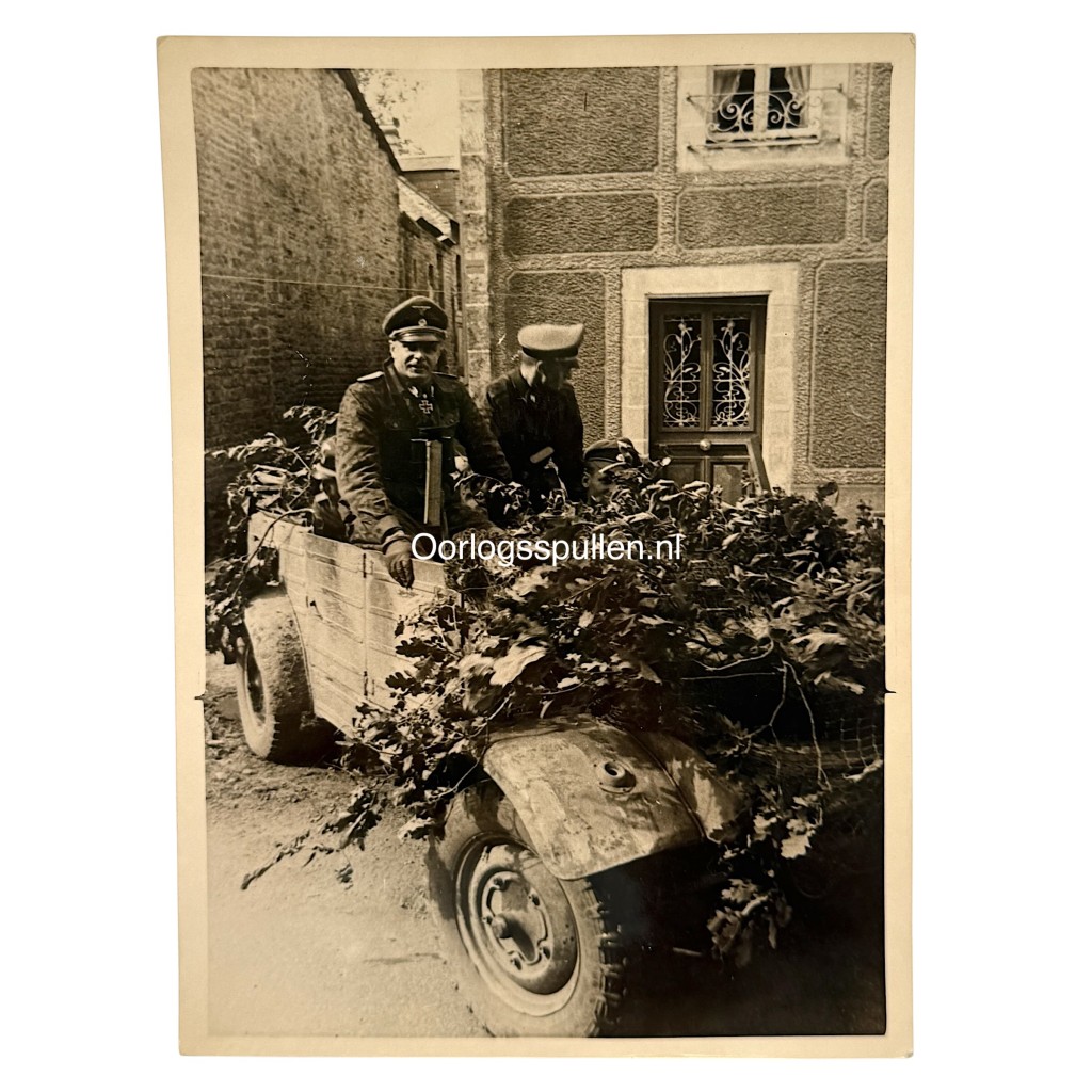 Original WWII Waffen-SS Heinz Harmel 10th SS Panzer Division Frundsberg Kübelwagen Normandy 17 July 1944 SS war correspondent photo.
