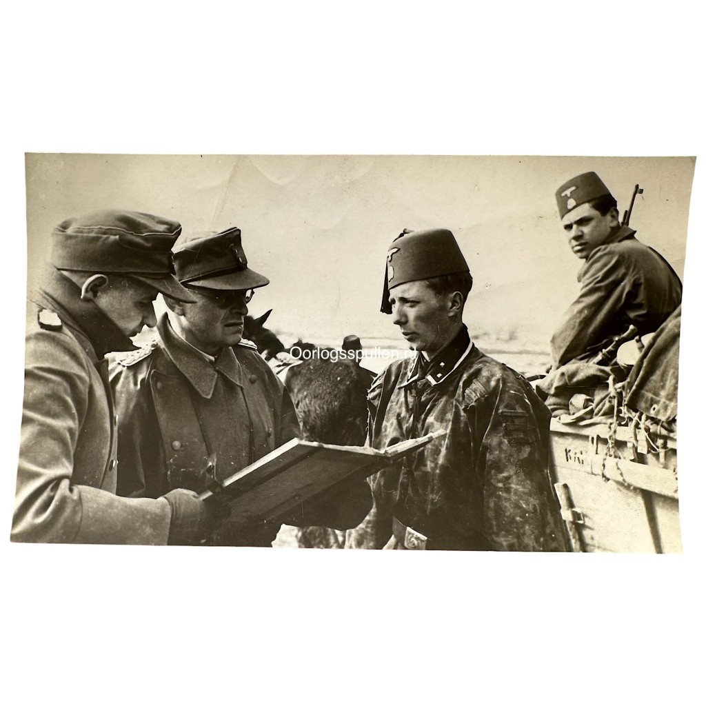 Original WWII German Waffen-SS photo Bosnian volunteers wearing fez and camouflage smock German militaria Second World War.