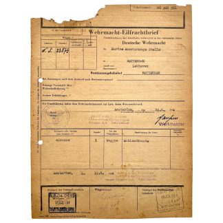Origineel WWII Duits Wehrmacht-Eilfrachtbrief 1944 Admiral in den Niederlanden Amsterdam Kriegsmarine Rotterdam Lekhaven Schlauchboote document.