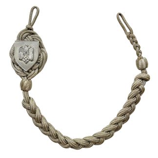 Original WWII German Wehrmacht Heer Schützenschnur für Gewehrschützen 1st Class shooting proficiency award with silver braided cord and eagle shield.