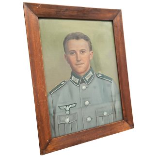 Original WWII German Wehrmacht Heer Soldier Hand-Painted Portrait in Period Frame